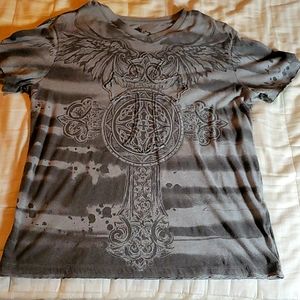 Men's Lrg. Gray & Black V -neck affliction style T